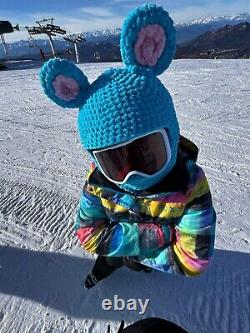 Blue ski helmet balaclava, snowboard mask, helmet protector, crocheted, animals