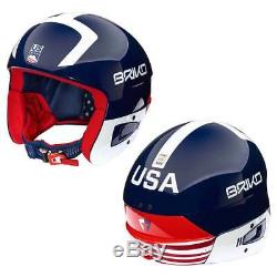 Briko Vulcano FIS Ski Race Helmet USSA Blue White Red, Medium (56cm)