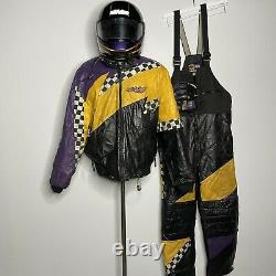 Ski Doo Leather Snowmobile Racing Suit Insulated Jacket Bibs L And Helmet