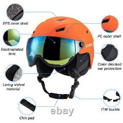 Casque de ski pour hommes et femmes Casque de snowboard avec visière amovible et lunettes de protection